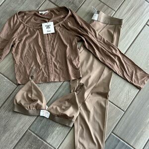Jenni Taupe Ribbed Lounge Set